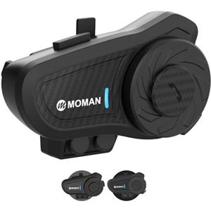 Moman H2Pro Interfono Moto Singolo - Connettività Universale, Auricolare Casco Moto 1000M Sistema di Comunicazione DSP&CVC Riduzione del Rumore Hi-Fi Stereo Condivisione Musica FM Vocale AI IPX6