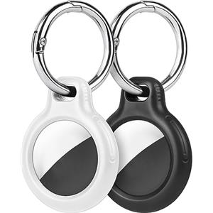 Ainiv Portachiavi per AirTag, 2 Pezzi Custodia per AirTag Portachiavi in Plastica, Localizzatore di Chiavi per AirTag Portatile per Zaini e Animali Domestici, Mini Cover Protettiva (Nero+Bianco)