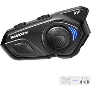 WAYXIN R16 Interfono Moto,interfono casco con Doppio Chip per Multitasking Audio Cuffie ,2 a 6 Motociclisti 1500 m Sistema di Comunicazione, HiFi/Condivisione Musica/FM/Universale/Cancellazione del Rumore