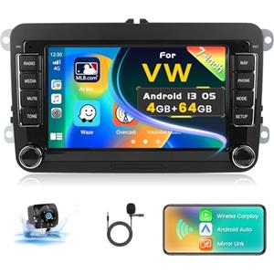 Inefala 4G+64G Autoradio Android 15, 7 Pollici Touchscreen Stereo per VW Polo Golf Caddy Tiguan Touran Passat Seat Radio 2 Din con Wireless CarPlay e Android Auto WiFi BT RDS FM SWC MIC Retrocamera
