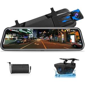 Jansite 【Neue Version】Jansite Specchio Retrovisore Auto 10 pollici Touchscreen, Posteriore e anteriore 1080P Mirror Dash Cam Specchietto Retrovisore con Cavi da 10m, Visione notturna grandangolare 170°