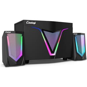 cinnkeyi Altoparlante per computer alimentato tramite USB 2.1 con subwoofer, altoparlanti per computer con subwoofer da 22,1 cm, doppi satelliti mid-treble full-range da 11,9 cm, altoparlanti con RGB dinamico,