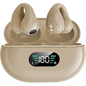 SLuB Cuffie con clip, auricolari a conduzione aerea, auricolari senza fili aperti, cuffie sportive con clip per orecchio, Bluetooth 5.4, microfono HD, adatto per corsa, fitness, esterno (Kaki)