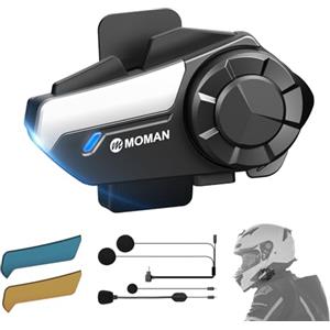 Moman H2S Interfono Moto - Multitasking Audio, Auricolare Casco Moto 1000M Sistema di Comunicazione Riduzione del Rumore Tripla Hi-Fi Stereo Condivisione Musica FM Vocale AI IPX6 Impermeabile, Singolo