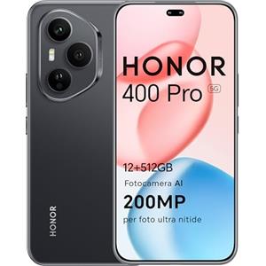 HONOR 400 Pro Smartphone 5G 12GB RAM 512GB ROM, Dual SIM NFC, AMOLED da 6.7 pollici display Eye Comfort con Snapdragon 8 Gen 3, 200MP Ultra-clear AI Camera,5300 mAh, Midnight Black [Versione italiana]