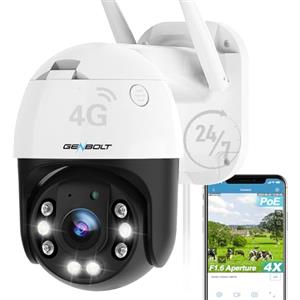 GENBOLT 3G/4G LTE telecamera di sorveglianza esterna con Sim Card,CCTV IP telecamera cellulare senza WiFi,24/7 registrazione spina fillare,Rilevamento umano Visione Colore Inseguimento auto [DC&POE]
