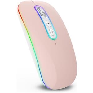 cimetech Mouse wireless (Bluetooth 5.1 + USB 2,4 GHz) LED Dual Mode - Mouse ottico ricaricabile da ufficio wireless per laptop, MacBook Air Pro, iPad, computer, desktop-Rosa