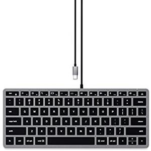Satechi Slim W1 Tastiera Retroilluminata Cablata, QWERTY Stati Uniti, Connessione USB-C - per MacBook Air e Pro M5 M4, Mac Mini, iPad Air e Pro M5 M4, iMac e altri - Grigio Siderale