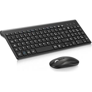 cimetech Tastiera e Mouse Wireless, Layout Italiano QWERTY, Tastiera Ultra-Sottile ‎Ergonomico Full-Size 2.4Ghz Wireless Mouse Tastiera Numerico con Ricevitore Nano per PC/Laptop/Win7/8/10（Nero）