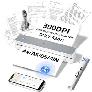 iDPRT MT610 Pro Stampante Portatile A4, Stampante Termica Densità di 300 DPI Compatibile con Laptop/PC, iOS/Android, Smartphone via Wireless Bluetooth, Mac/Windows via USB, Colore Bianca