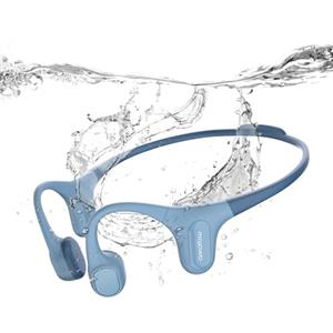 mojawa Run Plus Cuffie a Conduzione Ossea, Open-Ear, Bluetooth 5.2, MP3 32 GB, Impermeabili IP68, Microfono ENC, per Nuoto, Corsa, Ciclismo, Escursionismo, Palestra e Uso Quotidiano - Blu