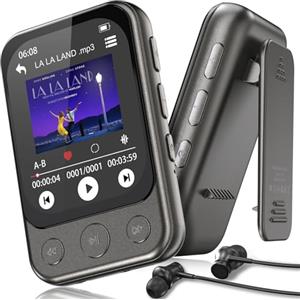 ODEJOI 64GB Lettore MP3 Bluetooth 5.3 con Clip e Altoparlante, Lettore Musicale Sportivo con Touchscreen e Tasti, Controllo Volume Indipendente, Radio FM, Registrazione Vocale, Espandibile fino a 128GB