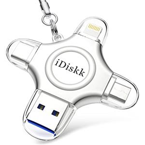 IDiskk - Disco Lightning certificato 128 GB MFi per iPhone, 4 in 1, memoria USB per iPhone/iPad Pro/Mac/PC, lettore di foto Cle USB iphone per dispositivi iOS/USB-C e telefoni Androrid