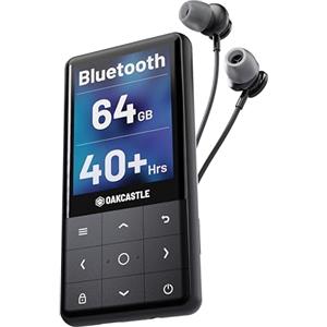 Oakcastle Lettore MP3 Bluetooth Portatile | Memoria interna da 64 GB espandibile a 128 GB | Altoparlante integrato | Lettore musicale ricaricabile fino a 50 ore | Auricolari cablati | Nero OAKCASTLE MP300