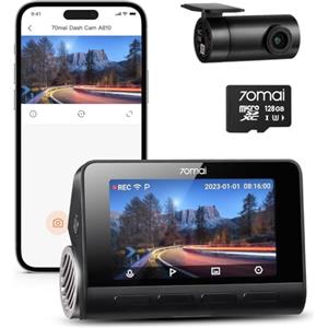 70mai 4K+1080P Dash Cam Auto A810 Fronte Retro Dashcam con Scheda SD da 128GB, GPS e WiFi Integrato, Visione Notturna, Modalità Parcheggio 24H, Registrazione in Loop, Controllo Tramite APP