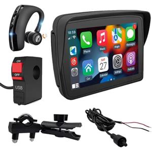 GiDaCom K750 Navigatore GPS per moto con auricolare bluetooth telefonate mappe sistema Carplay/Android auto TF card per musica/film e presa USB manubrio