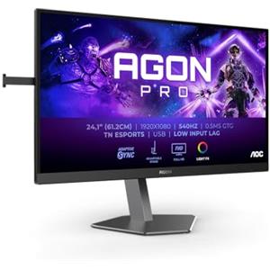 AOC Agon PRO AG246FK - Monitor gaming FHD da 24,1 pollici, 540 Hz, 0,5 ms, FreeSync Premium, G-Sync comp., HDR400 2x HDMI, DisplayPort, USB Hub nero/grigio, TN, Adaptive Sync, 24 pollice 4K 540 Hz