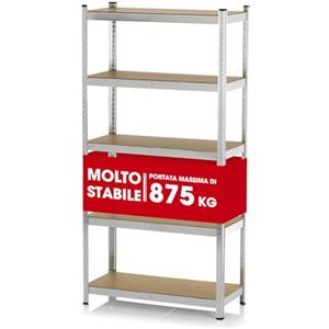 EASYmaxx Scaffale in metallo per carichi pesanti 180x90x40 cm | Scaffale e banco da lavoro | Scaffalatura per cantine, scaffale di stoccaggio con 5 ripiani regolabili | Per cantina, garage, officina