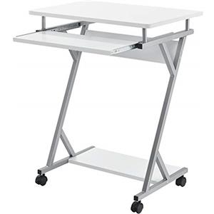 [en.casa] Scrivania per Computer con Ruote Tavolo Porta PC Mobile con Tastiera Scorrevole e Ripiano Postazione di Lavoro 60 x 40 x 75 cm - Bianco