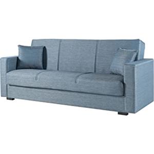 Arredo Stock Divano letto 3 posti tessuto grigio blu, 212x80x87 cm