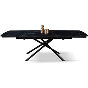 PAZZO DESIGN Tavolo Allungabile Vito in Ceramica Nero Sahara, Gambe Tubolari Nere per Cucina e Salotto 140x90x75 cm