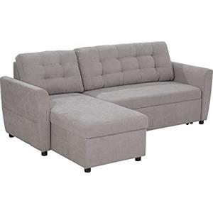 HOMCOM Divano Letto Angolare 3 Posti con Chaise Longue Contenitore e Rivestimento Effetto Lino, 217x134x85cm, Grigio