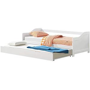 [en.casa] Divano con Letto Estraibile in Legno di Pino Letto Singolo Doppio Secondo Letto a Scomparsa 90x200 cm per Ospiti Soggiorno Cameretta - Bianco