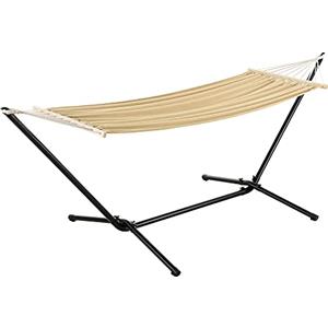 [en.casa] Amaca con Supporto in Acciaio da Esterno e Interno Telo 200 x 100 cm Carico Max. 120 kg Telaio Resistente con Asta Distanziatrice Tessuto Beige