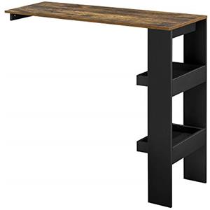 [en.casa] Bancone da Muro Tavolo Alto da Bar 120 x 45 x 106 cm Penisola Cucina con 2 Ripiani - Nero/Rovere Scuro