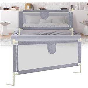 Tubiaz 180CM Barriera per letto, Barriera pieghevole per letto per bambini, Protezione per letto per bambini per prevenire le cadute, Barriera per bambini piccoli, Facile da montare, Grigio