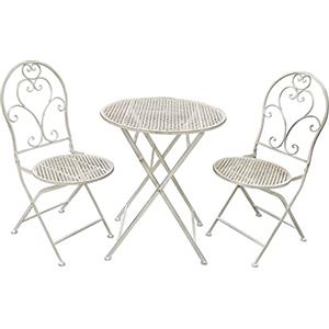 AVANTI TRENDSTORE - Bistro - Set arredo esterno in ferro per due persone, composto da un tavolino con piano rotondo e due sedie, pieghevole. Disponibile in due colorazioni. (bianco antico)