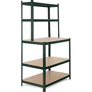 Stagecaptain WBR-175 SR Scaffale da Banco Lavoro con Portapesi - 5 Ripiani, 2 Profondità - Superficie Extra Robusta a 97 cm - Ideale per Officina, Cantina, Dispensa - Verde