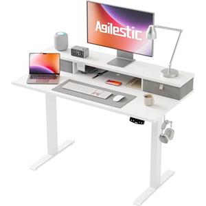 Agilestic Scrivania regolabile in altezza con 2 cassetti, 100 x 60 cm, stabile scrivania regolabile in altezza, elettrica ergonomica, scrivania per computer, bianco