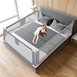 Tubiaz 1x180CM+2x200CM Barriera per letto, Barriera pieghevole per letto per bambini, Protezione per letto per bambini per prevenire le cadute, Barriera per bambini piccoli, Facile da montare, Grigio