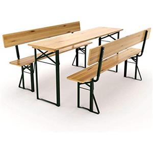 AVANTI TRENDSTORE - Lima - Set da Birreria Pieghevole in legno 1x Tavolo180cm + 2x Panche con schienale per Party Sagra Festa Evento