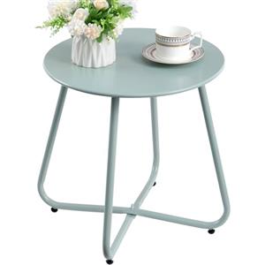HollyHOME Tavolino Basso da Esterno Piccolo Tavolo da Giardino Rotondo Tavolino da Balcone Patio Salotto Tavolino da Caffè Metallo, Verde Acqua