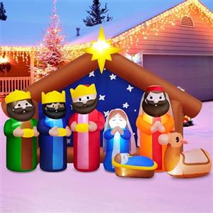Danxilu Presepe Gonfiabili Natale per Esterni Lunga 8 Piedi Luci LED Integrate, Presepe Gonfiabile Natale Esterno La Nascita di Gesù per Giardino Natalizie Cortile Feste Prato Interno