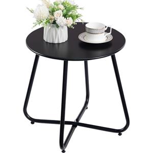 HollyHOME Tavolino Basso da Esterno Piccolo Tavolo da Giardino Rotondo Tavolino da Balcone Patio Salotto Tavolino da Caffè Metallo, Nero