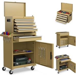 COSTWAY Cassettiera Portautensili a 4 Cassetti, Carrello per Attrezzi con Ruote Bloccabili Ripiano Regolabile e Rivestimento Antiscivolo, 59 x 28 x 102 cm (Giallo Deserto)