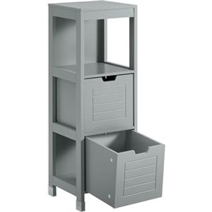 SoBuy Mobile Bagno Cassettiera - Mobiletto Stretto con 2 Cestini - Armadietto Salvaspazio per Piccoli Bagni e WC, Mobiletto Bagno in Legno, Grigio, 30x89x30 cm, FRG127-SG