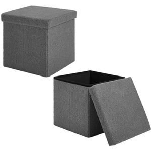 eSituro Set di 2 Pouf Cubo Poggiapiedi Sgabello Pieghevole, Pouf Contenitore Capacità di 38 Litri, 38x38x37 cm in Stoffa di Peluche Grigio Scuro