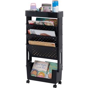 DOEWORKS Libreria Piccolo Scaffale per Libri, Carrello Portaoggetti Libreria con Ruote 5 Livelli Carrello Cucina, Carrello con Ruote per Soggiorno Biblioteca Camera da Letto Ufficio, Nero