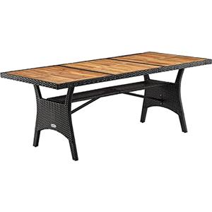 Casaria Tavolo da Giardino in Polyrattan Ripiano in Legno di Acacia 190x90x74cm Regolabile in Altezza per Esterno Pranzo Terrazza