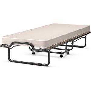 COSTWAY Letto Brandina Pieghevole, con Materasso in Memory Foam, Struttura Resistente e 4 Ruote Girevoli, Lettino Pieghevole, 200 x 80 x 40cm, Made in Italy (Beige)