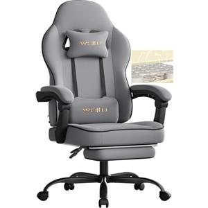 WOLTU Sedia Gaming, Ampia Sedia da Ufficio Ergonomica Imbottita con Cuscino a Molla, Alta Capacità di Carico, Poltrona per Computer con Schienale Alto e Poggiapiedi, Tessuto a rete, Grigio, GS11gr