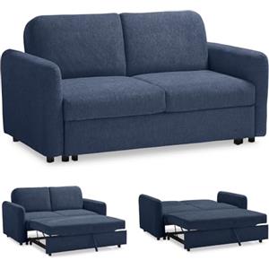 EVERGREENWEB MATERASSI & BEDS EVERGREENWEB - Divano Letto 2 Posti Matrimoniale L165xP90xA80 cm, Morbido Tessuto Blu, Schienale Reclinabile a Doppio Cuscino, Sofà con Chaise Longue Estraibile, Struttura Rinforzata Pieghevole, NELLY