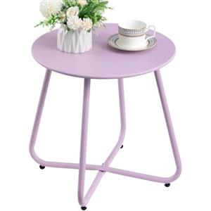 HollyHOME Tavolino Basso da Esterno Piccolo Tavolo da Giardino Rotondo Tavolino da Balcone Patio Salotto Tavolino da Caffè Metallo, Viola Chiaro