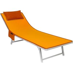 o-day Telo Mare Microfibra Con Tasche Laterali Cuscino Poggiatesta Gonfiabile 190x70cm Teli Mare Con Elastici Per Lettini (Arancione)