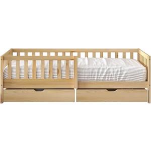 Sunny Isa Letto per Bambini Con 2 Cassetti, Beige | Letto Senza Materasso | Letto Per Bambini con Protezione Anticaduta | 206 X 98 Cm/per Materasso di Dimensioni: 90 X 200 Cm.