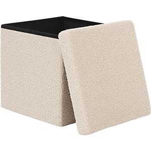 eSituro Pouf Contenitore, Sgabello Pieghevole, Poggiapiedi da Divano, Cubo Contenitore, per Giocattoli, Libri in Camera da Letto, Ingresso, Salotto 38x38x37cm, in Stoffa di Peluche Beige